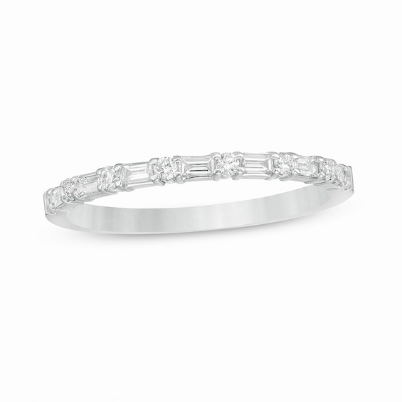 Previously Owned - 1/4 CT. T.w. Baguette and Round Diamond Alternating Band in 14K White Gold