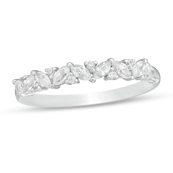 Previously Owned - 1/2 CT. T.w. Marquise and Round Diamond Anniversary Band in 14K White Gold