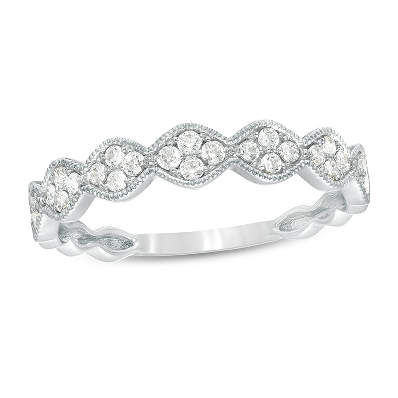 Main Image 1 of Previously Owned - 1/4 CT. T.W. Quad Diamond Vintage-Style Anniversary Band in 10K White Gold