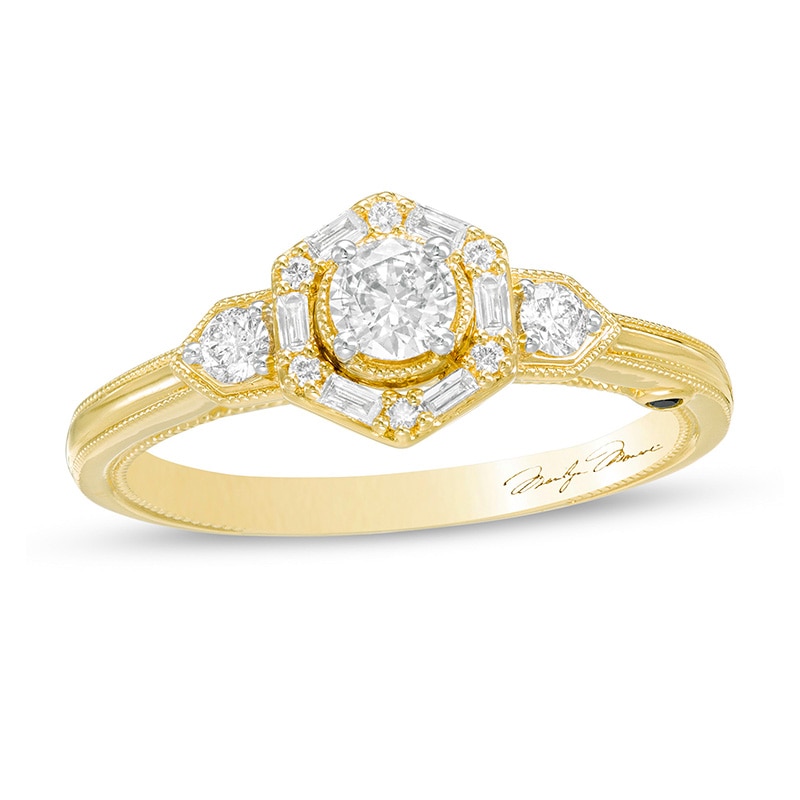 Main Image 1 of Previously Owned - Marilyn Monroe™ Collection 1/2 CT. T.W. Diamond Hexagon Frame Art Deco Engagement Ring in 14K Gold