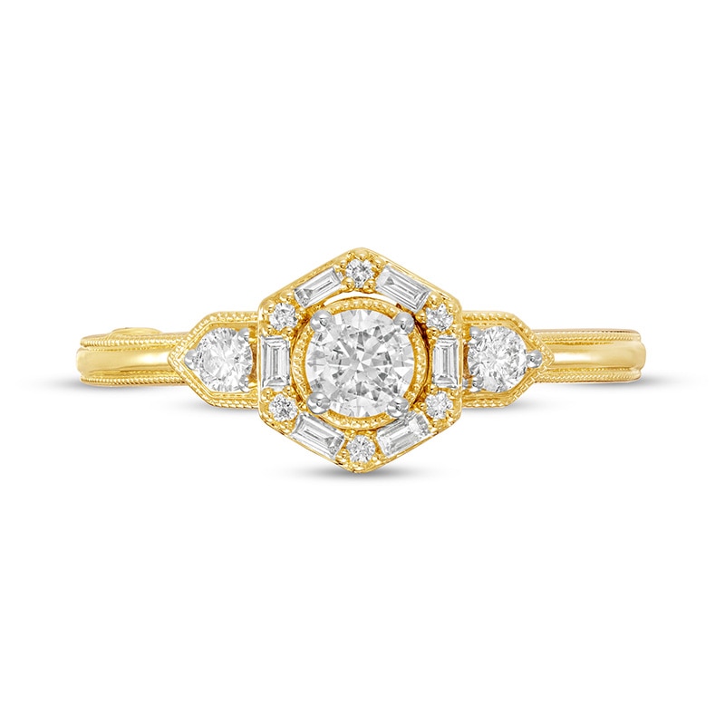 Main Image 4 of Previously Owned - Marilyn Monroe™ Collection 1/2 CT. T.W. Diamond Hexagon Frame Art Deco Engagement Ring in 14K Gold