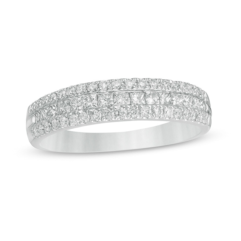 Main Image 1 of Previously Owned - 5/8 CT. T.W. Princess-Cut and Round Diamond Multi-Row Band in 14K White Gold