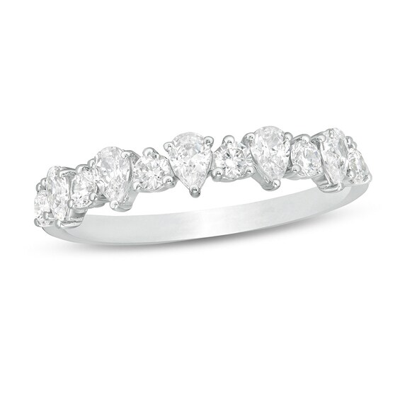 Previously Owned - 3/4 CT. T.w. Pear-Shaped and Round Diamond Alternating Band in 14K White Gold