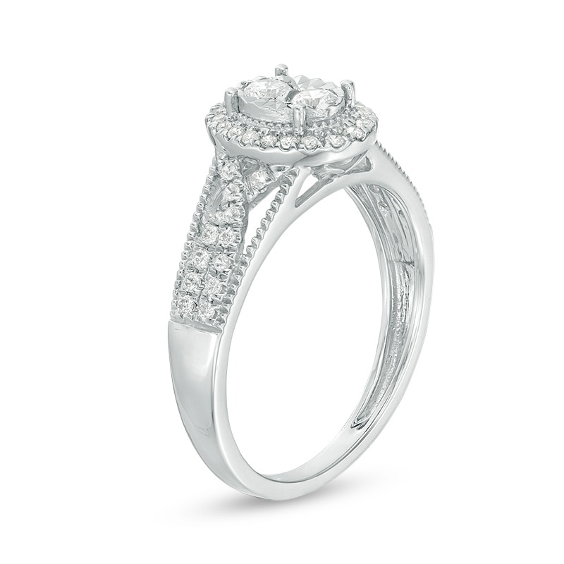 Main Image 3 of Previously Owned - 1/2 CT. T.W. Diamond Oval Frame Twist Vintage-Style Engagement Ring in 14K White Gold