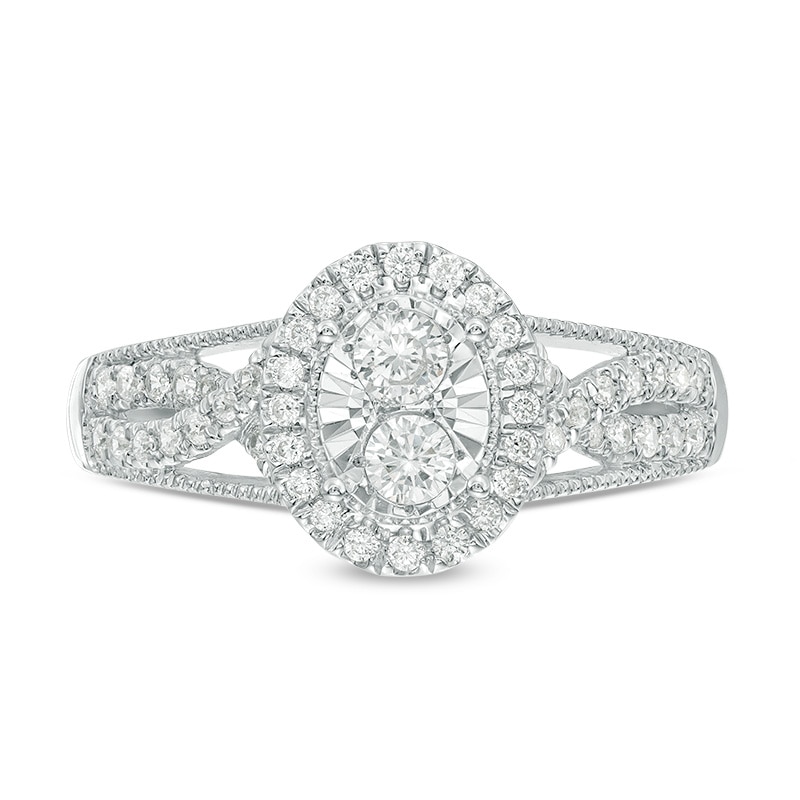 Main Image 4 of Previously Owned - 1/2 CT. T.W. Diamond Oval Frame Twist Vintage-Style Engagement Ring in 14K White Gold