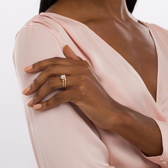 Previously Owned - 3/8 CT. T.w. Princess-Cut Diamond Frame Scallop Shank Bridal Set in 10K Two-Tone Gold