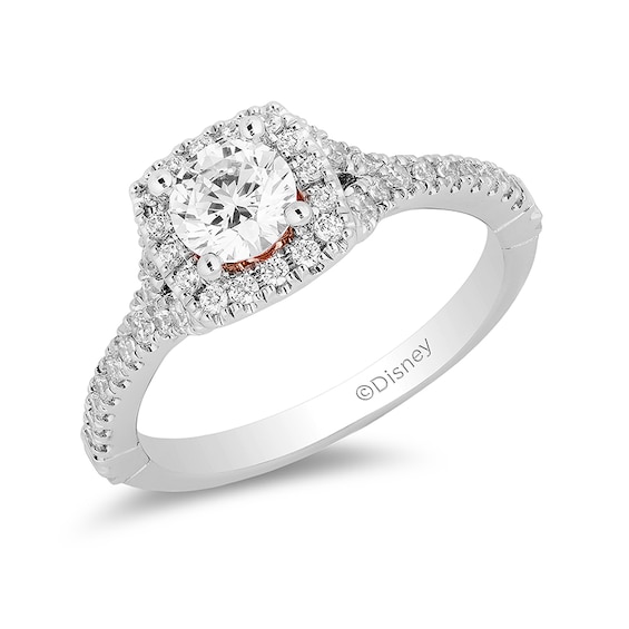 Previously Owned - Enchanted Disney Ariel 3/4 CT. T.w. Diamond Cushion Frame Engagement Ring in 14K Two-Tone Gold