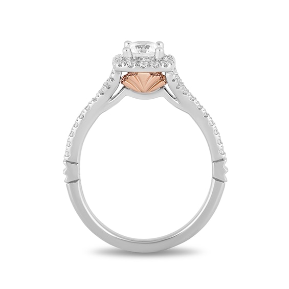 Previously Owned - Enchanted Disney Ariel 3/4 CT. T.w. Diamond Cushion Frame Engagement Ring in 14K Two-Tone Gold