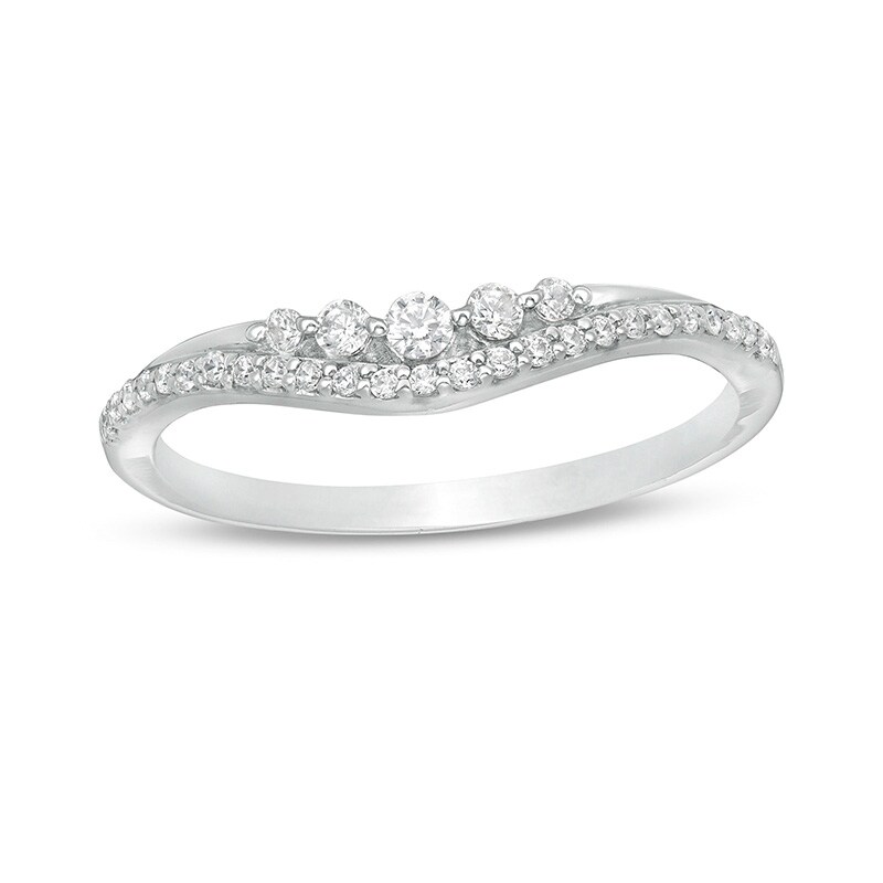 Main Image 1 of Previously Owned - 1/5 CT. T.W. Diamond Five Stone Contour Anniversary Band in 10K White Gold