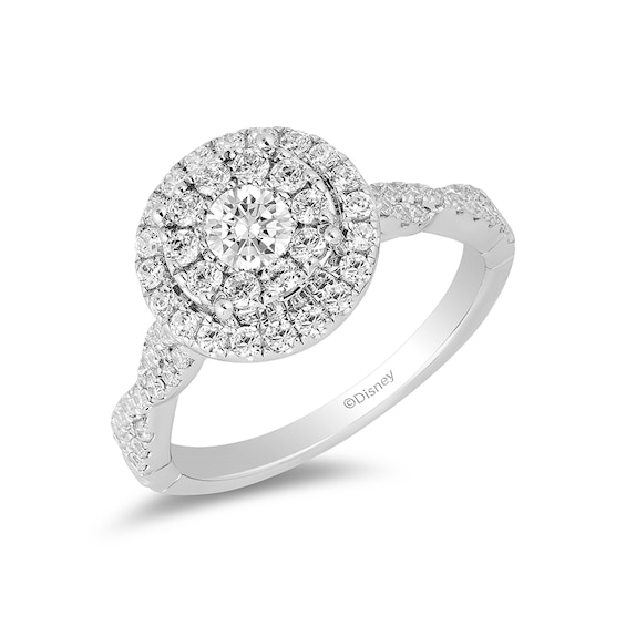 Previously Owned - Enchanted Disney Belle 1 CT. T.w. Diamond Double Frame Engagement Ring in 14K White Gold