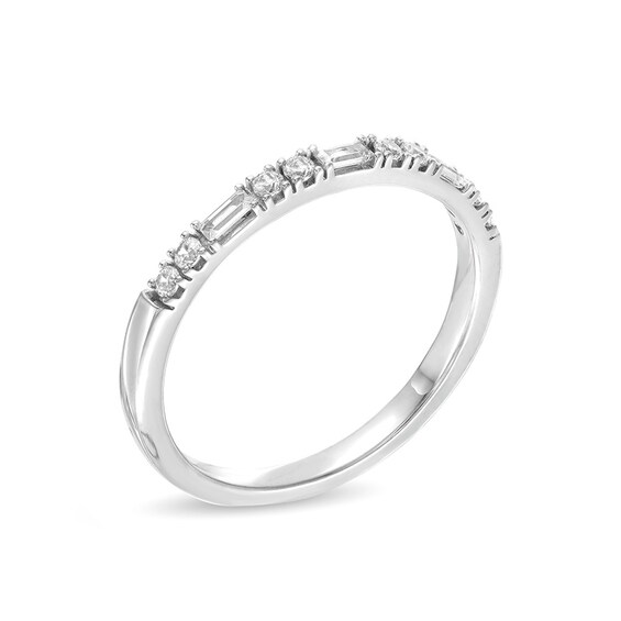Previously Owned - 1/5 CT. T.w. Baguette and Round Diamond Alternating Stackable Anniversary Band in 10K White Gold