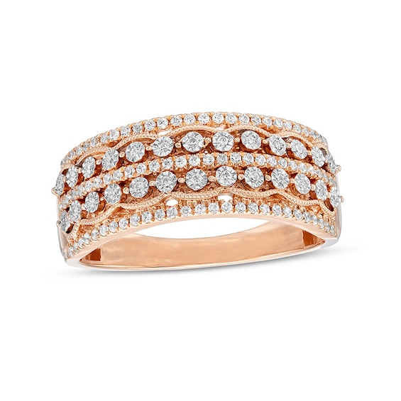 Previously Owned 1/4 CT. T.w. Diamond Vintage-Style Multi-Row Anniversary Band in 10K Rose Gold