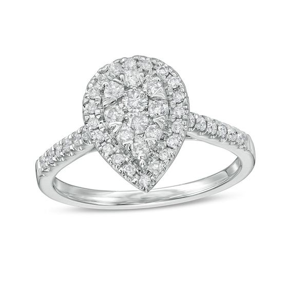 Previously Owned - 1/2 CT. T.w. Composite Pear-Shaped Diamond Frame Engagement Ring in 10K White Gold