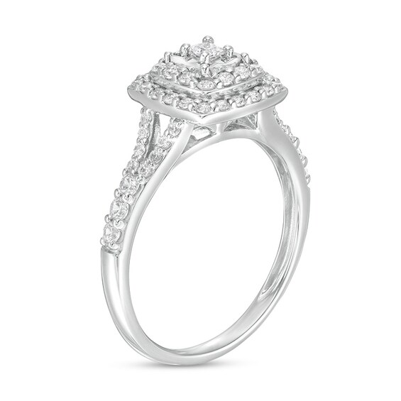 Previously Owned - 1/2 CT. T.w. Princess-Cut Diamond Double Frame Split Shank Engagement Ring in 10K White Gold