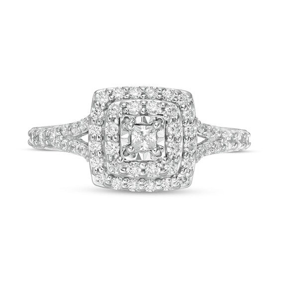 Previously Owned - 1/2 CT. T.w. Princess-Cut Diamond Double Frame Split Shank Engagement Ring in 10K White Gold