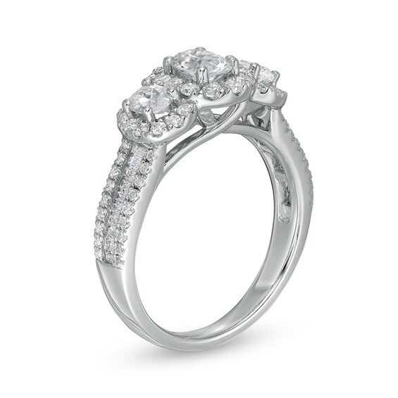 Previously Owned - 1-1/2 CT. T.w. Oval Diamond Frame Past Present FutureÂ® Engagement Ring in 14K White Gold