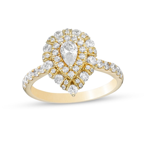 Previously Owned - 1 CT. T.w. Pear-Shaped Diamond Double Frame Engagement Ring in 14K Gold (I/Si2)