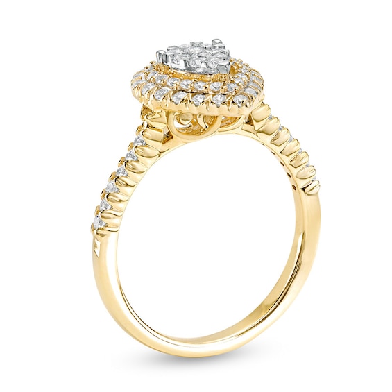Previously Owned - 1/2 CT. T.w. Pear-Shaped Multi-Diamond Double Frame Engagement Ring in 10K Gold