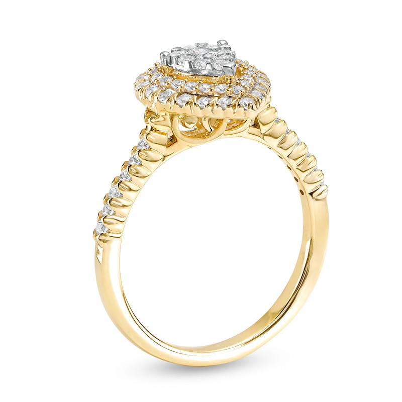 Main Image 3 of Previously Owned - 1/2 CT. T.W. Pear-Shaped Multi-Diamond Double Frame Engagement Ring in 10K Gold