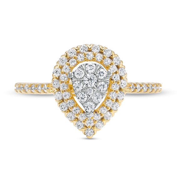 Previously Owned - 1/2 CT. T.w. Pear-Shaped Multi-Diamond Double Frame Engagement Ring in 10K Gold