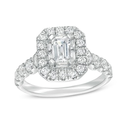 Previously Owned - 2 CT. T.W. Emerald-Cut Diamond Octagonal Frame Engagement Ring in 14K White Gold (I/SI2)