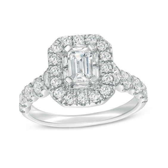 Previously Owned - 2 CT. T.w. Emerald-Cut Diamond Octagonal Frame Engagement Ring in 14K White Gold (I/Si2)