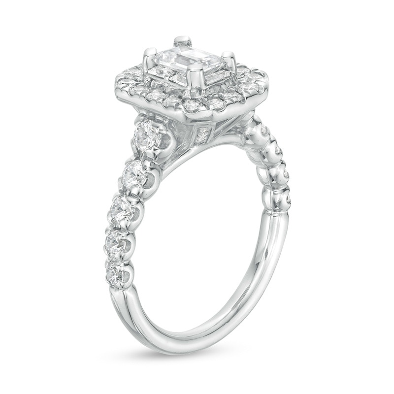 Main Image 3 of Previously Owned - 2 CT. T.W. Emerald-Cut Diamond Octagonal Frame Engagement Ring in 14K White Gold (I/SI2)