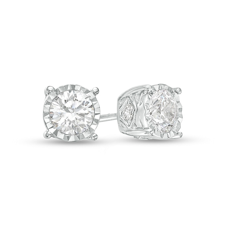 Main Image 1 of Previously Owned - 1/2 CT. T.W. Diamond Hidden Accent Solitaire Stud Earrings in 10K White Gold