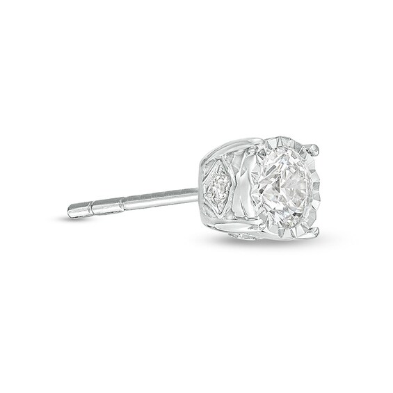 Previously Owned - 1/2 CT. T.w. Diamond Hidden Accent Solitaire Stud Earrings in 10K White Gold