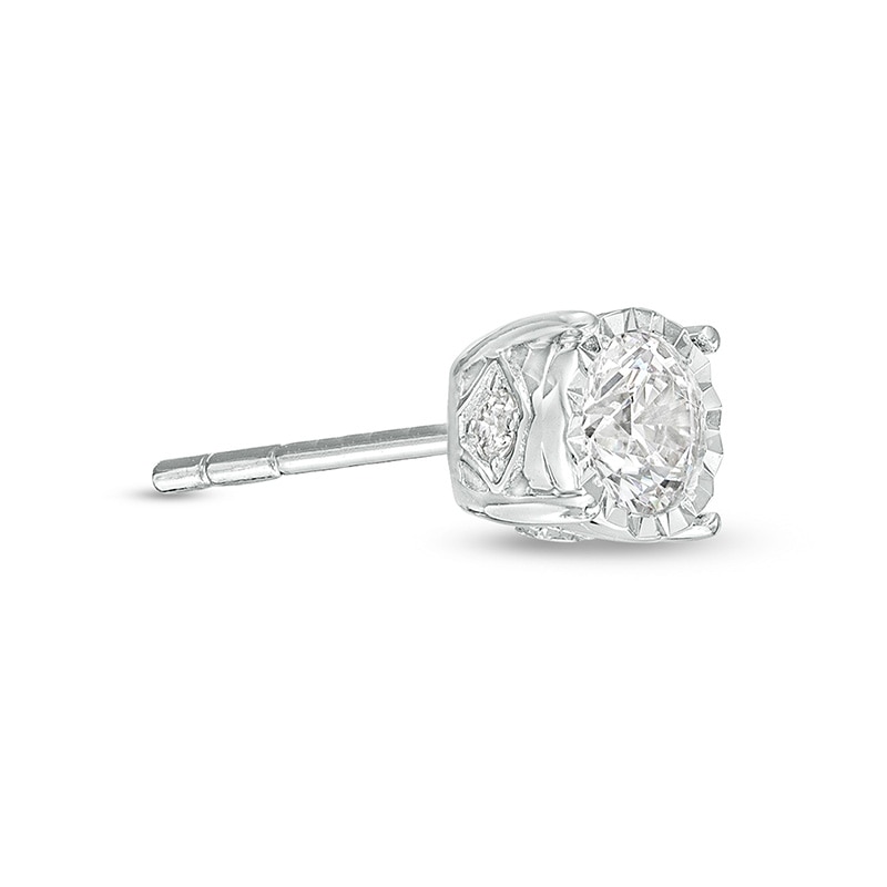 Main Image 3 of Previously Owned - 1/2 CT. T.W. Diamond Hidden Accent Solitaire Stud Earrings in 10K White Gold