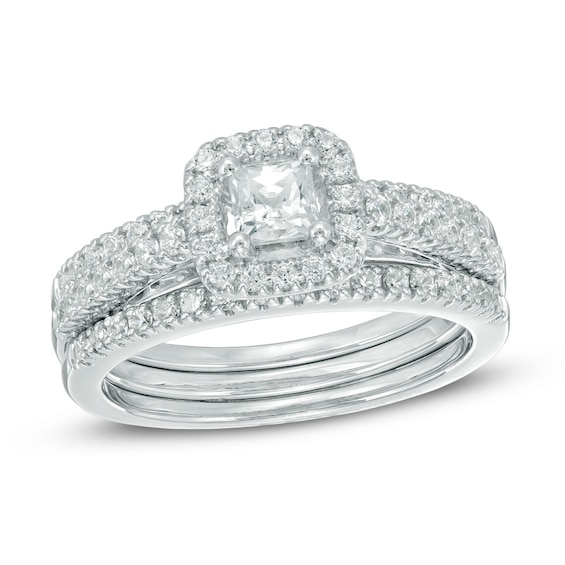 Previously Owned - 1 CT. T.w. Princess-Cut Diamond Frame Three Piece Bridal Set in 14K White Gold