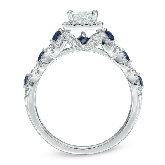 Previously Owned Vera Wang Love Collection 1 CT. T.w. Diamond and Blue Sapphire Engagement Ring in 14K White Gold