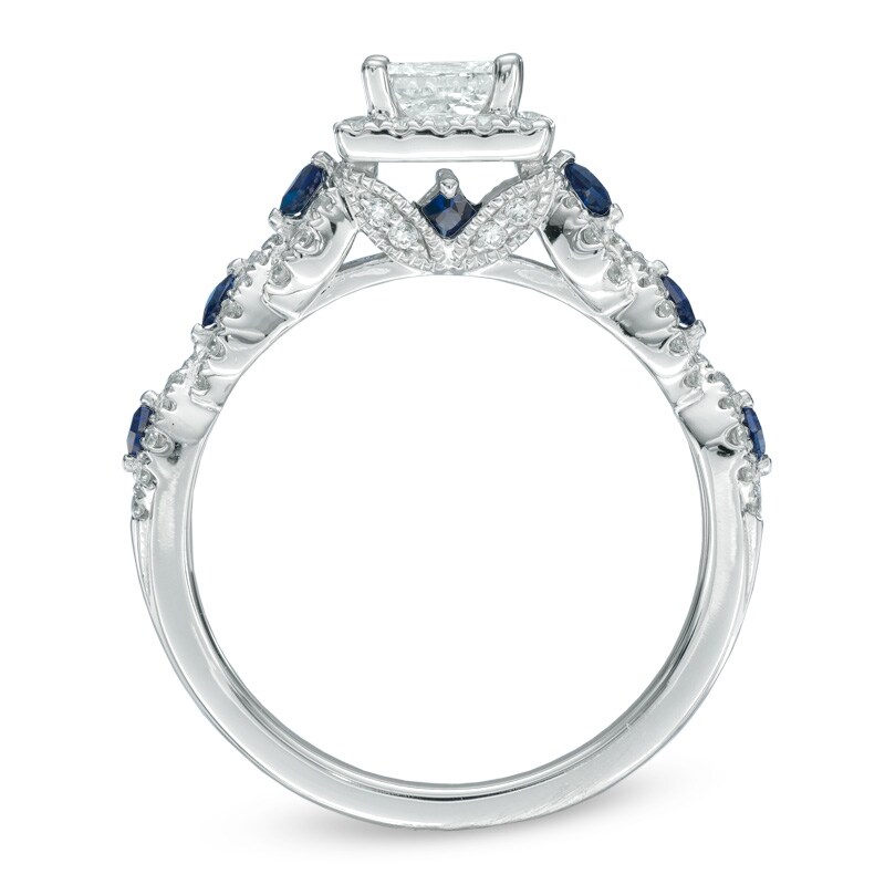 Main Image 3 of Previously Owned Vera Wang Love Collection 1 CT. T.W. Diamond and Blue Sapphire Engagement Ring in 14K White Gold