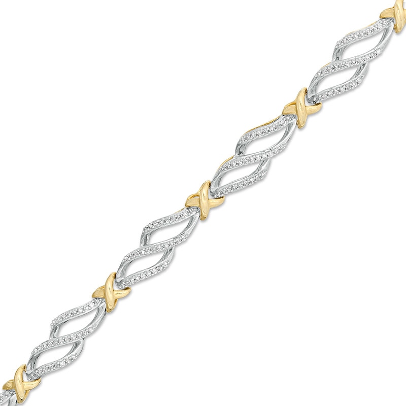 Main Image 1 of Previously Owned 1/2 CT. T.W. Diamond Flame "X" Link Bracelet in 10K Two-Tone Gold - 7.5"