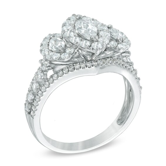 Previously Owned 1-1/2 CT. T.w. Marquise Diamond Frame Past Present FutureÂ® Ring in 14K White Gold