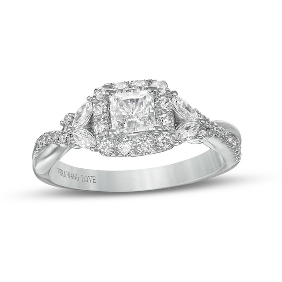 Previously Owned Vera Wang Love Collection 1 CT. T.w. Diamond Frame Twist Shank Engagement Ring in 14K White Gold