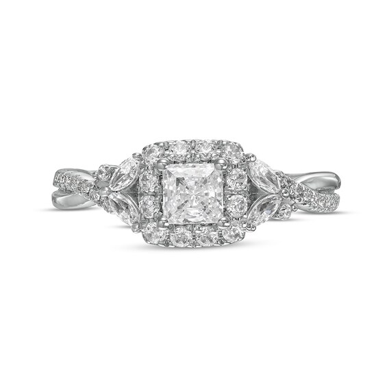 Previously Owned Vera Wang Love Collection 1 CT. T.w. Diamond Frame Twist Shank Engagement Ring in 14K White Gold
