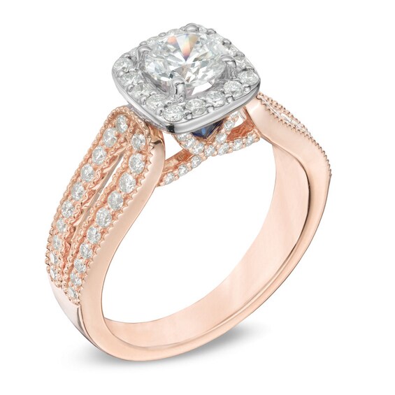 Previously Owned Vera Wang Love Collection 1-1/5 CT. T.w. Diamond Split Shank Engagement Ring in 14K Rose Gold