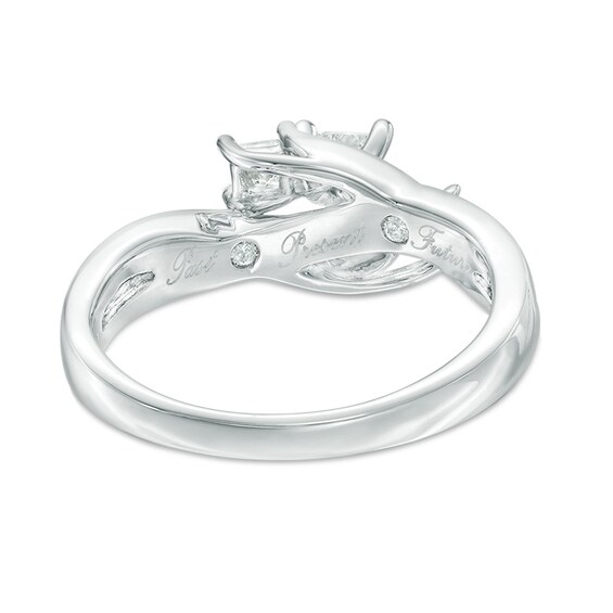 Previously Owned 1/2 CT. T.w. Princess-Cut Diamond Three Stone Swirl Engagement Ring in 14K White Gold
