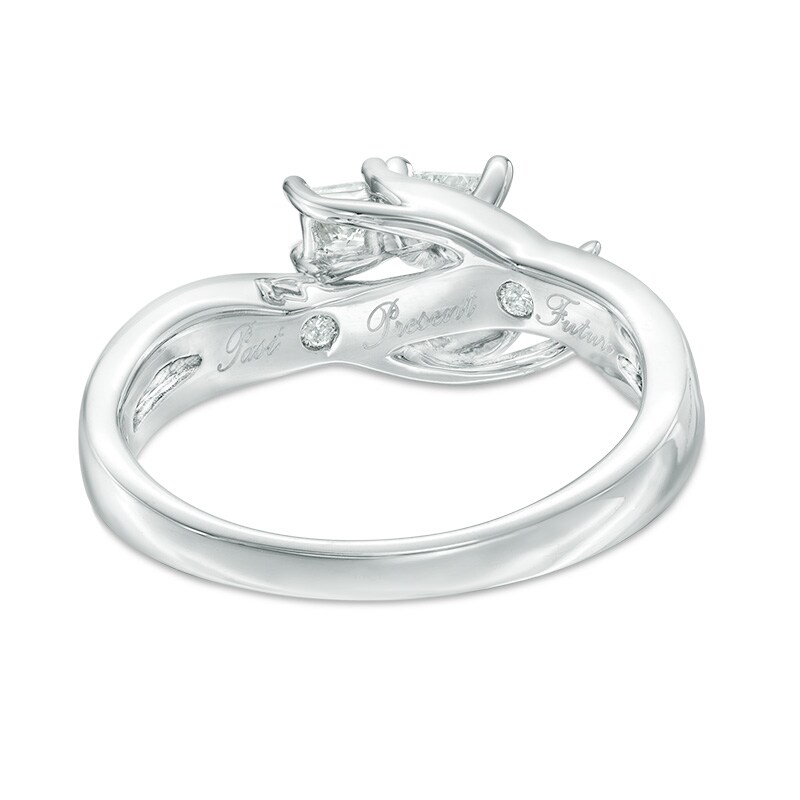 Main Image 4 of Previously Owned 1/2 CT. T.W. Princess-Cut Diamond Three Stone Swirl Engagement Ring in 14K White Gold