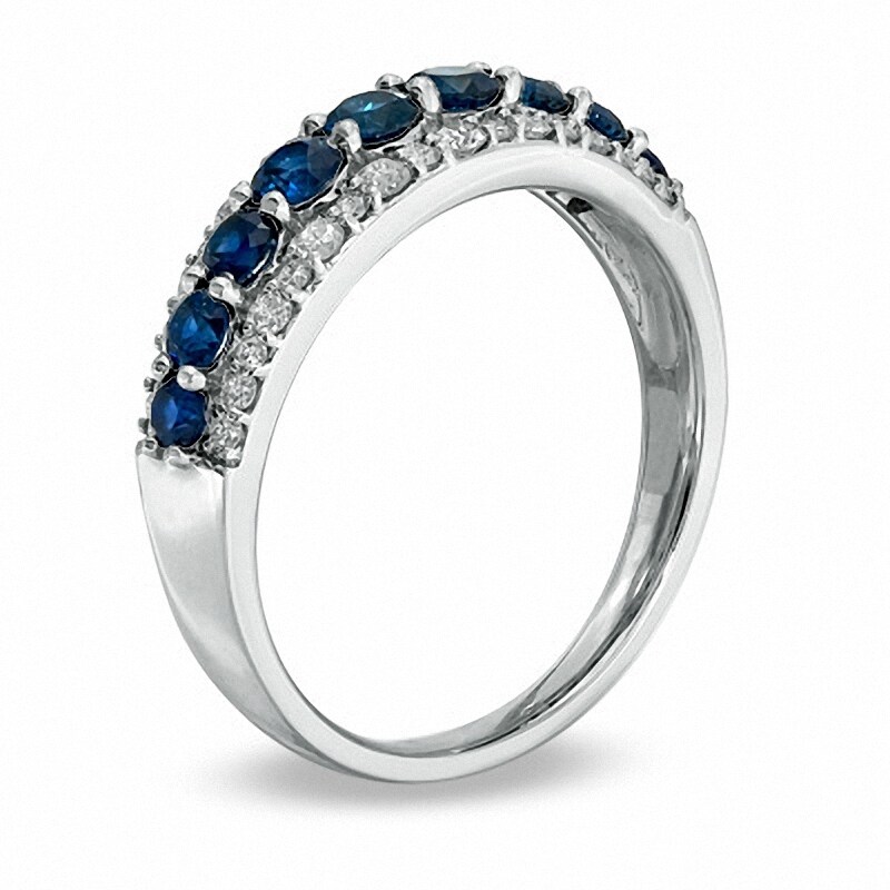 Main Image 2 of Previously Owned Blue Sapphire and 1/3 CT. T.W. Diamond Band in 14K White Gold