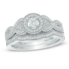 Thumbnail Image 1 of Previously Owned 3/8 CT. T.W. Diamond Frame Braid Bridal Set in 10K White Gold