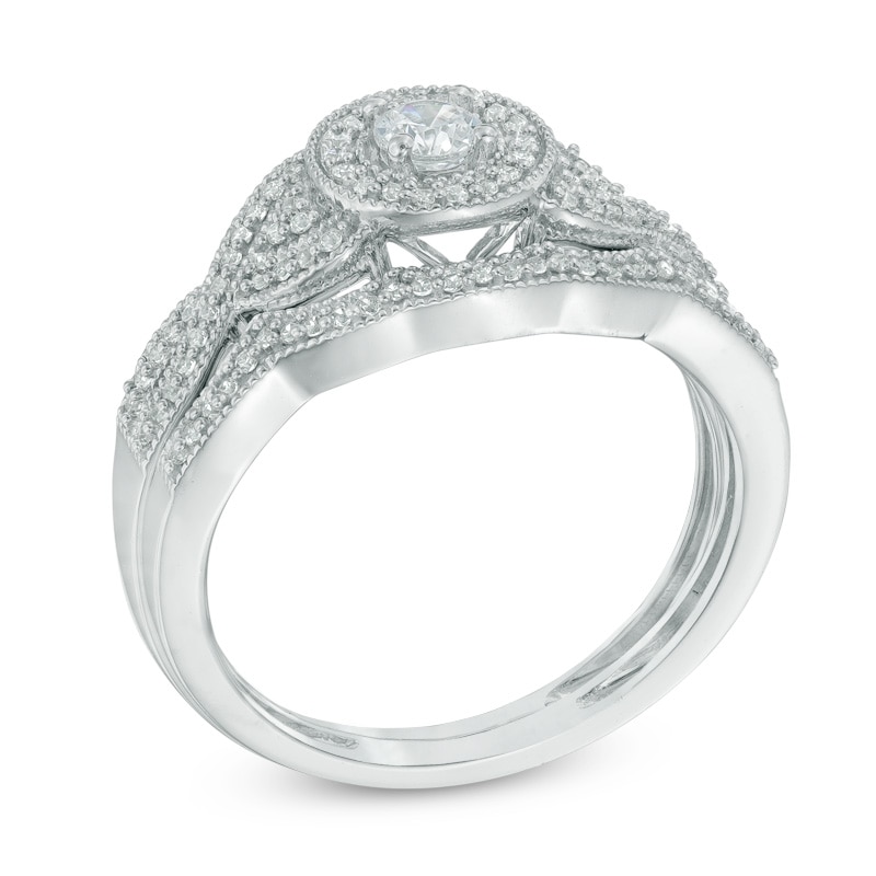 Main Image 2 of Previously Owned 3/8 CT. T.W. Diamond Frame Braid Bridal Set in 10K White Gold
