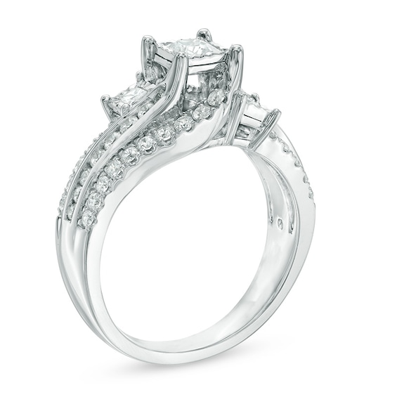 Previously Owned 1 CT. T.w. Princess-Cut Diamond Past Present FutureÂ® Slant Swirl Engagement Ring in 10K White Gold