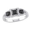Thumbnail Image 1 of Previously Owned 1 CT. T.W. Princess-Cut Black and White Diamond Three Stone Frame Engagement Ring in 10K White Gold
