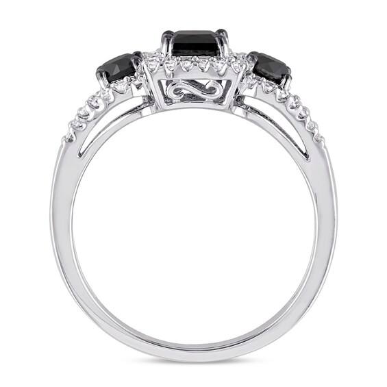 Previously Owned 1 CT. T.w. Princess-Cut Black and White Diamond Three Stone Frame Engagement Ring in 10K White Gold