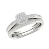 Thumbnail Image 1 of Previously Owned 1/4 CT. T.W. Composite Diamond Cushion Frame Bridal Set in 14K White Gold