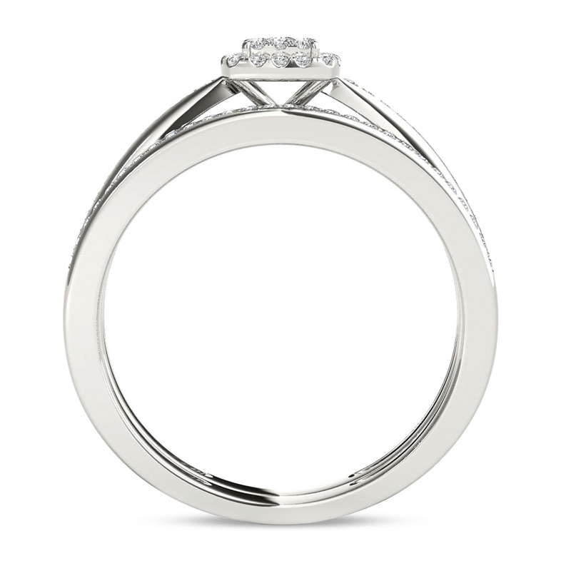 Main Image 3 of Previously Owned 1/4 CT. T.W. Composite Diamond Cushion Frame Bridal Set in 14K White Gold