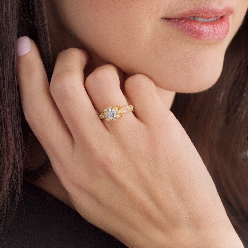 Main Image 3 of Previously Owned 3/4 CT. T.W. Diamond Cushion Frame Vintage-Style Engagement Ring in 14K Gold