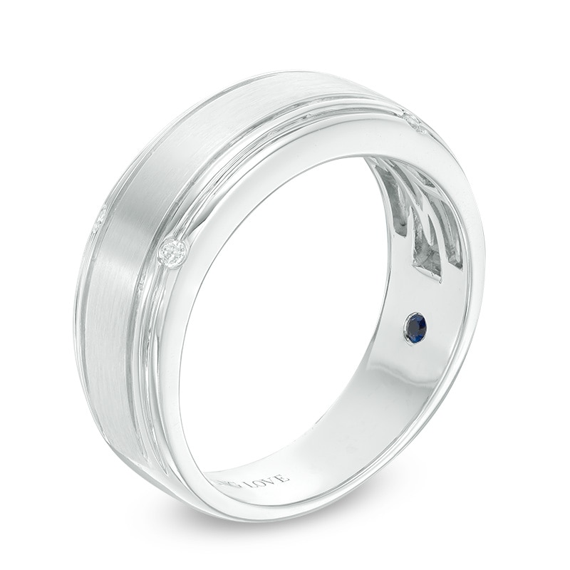 Main Image 2 of Previously Owned Vera Wang Men's 1/20 CT. T.W. Diamond Four Stone Wedding Band in 14K White Gold